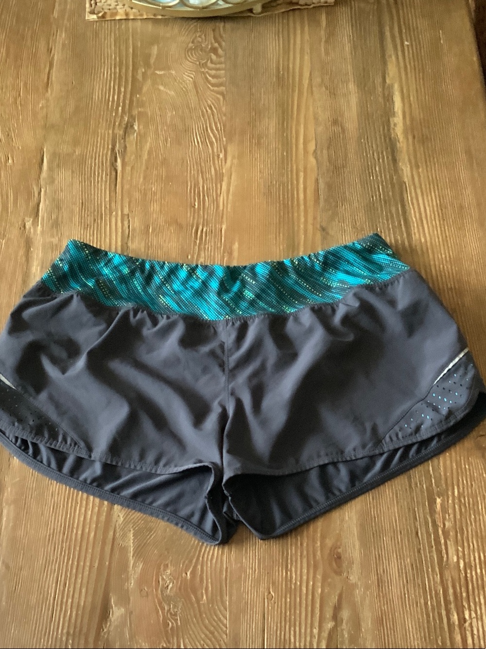 C9 by Champion Black Athletic Shorts with Teal Patterned Waistband